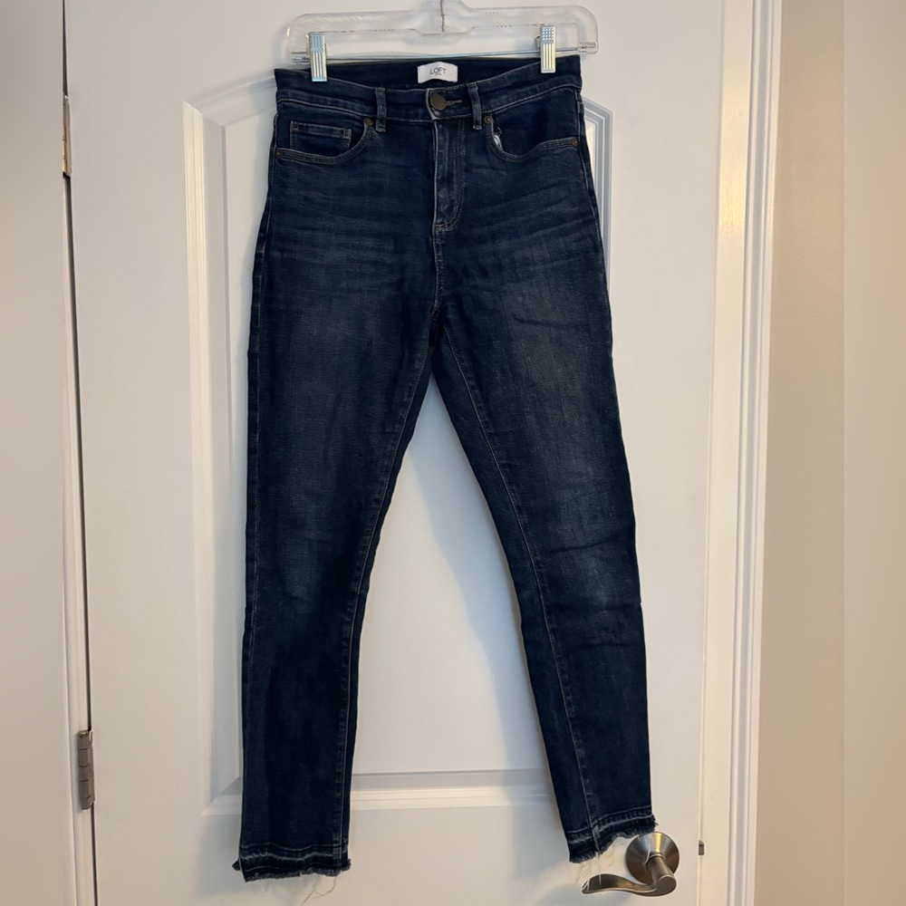 LOFT High Rise Straight Dark Blue Denim Jeans